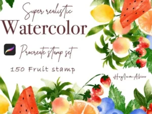 cover image 150 realistic fruit watercolor stamp brushes