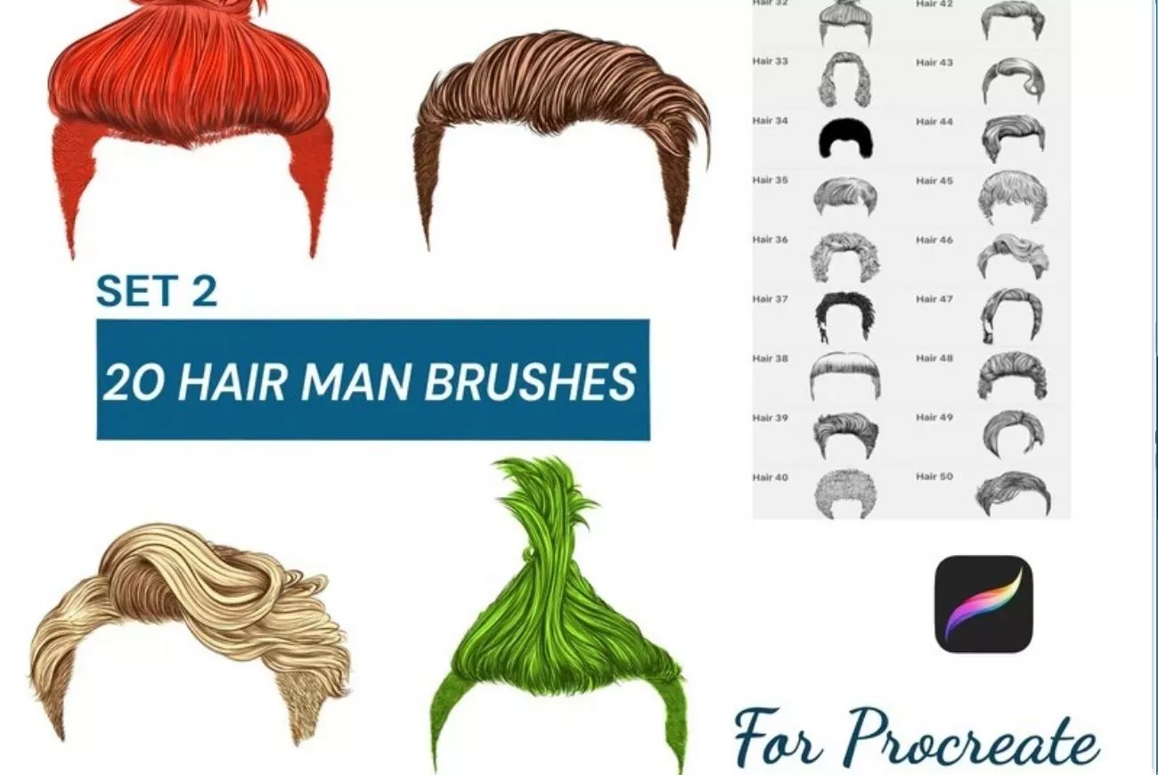 20 Procreate Man Hair Brush Set