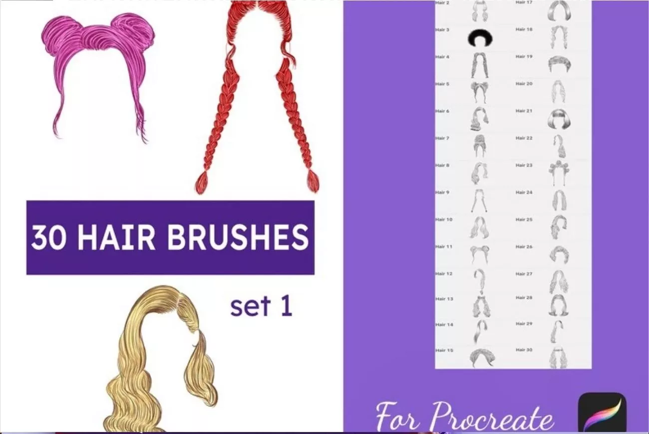 30 Procreate Hair Stamp Brushes