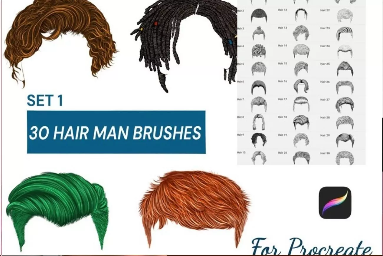 30 Procreate Man Hair Brushes