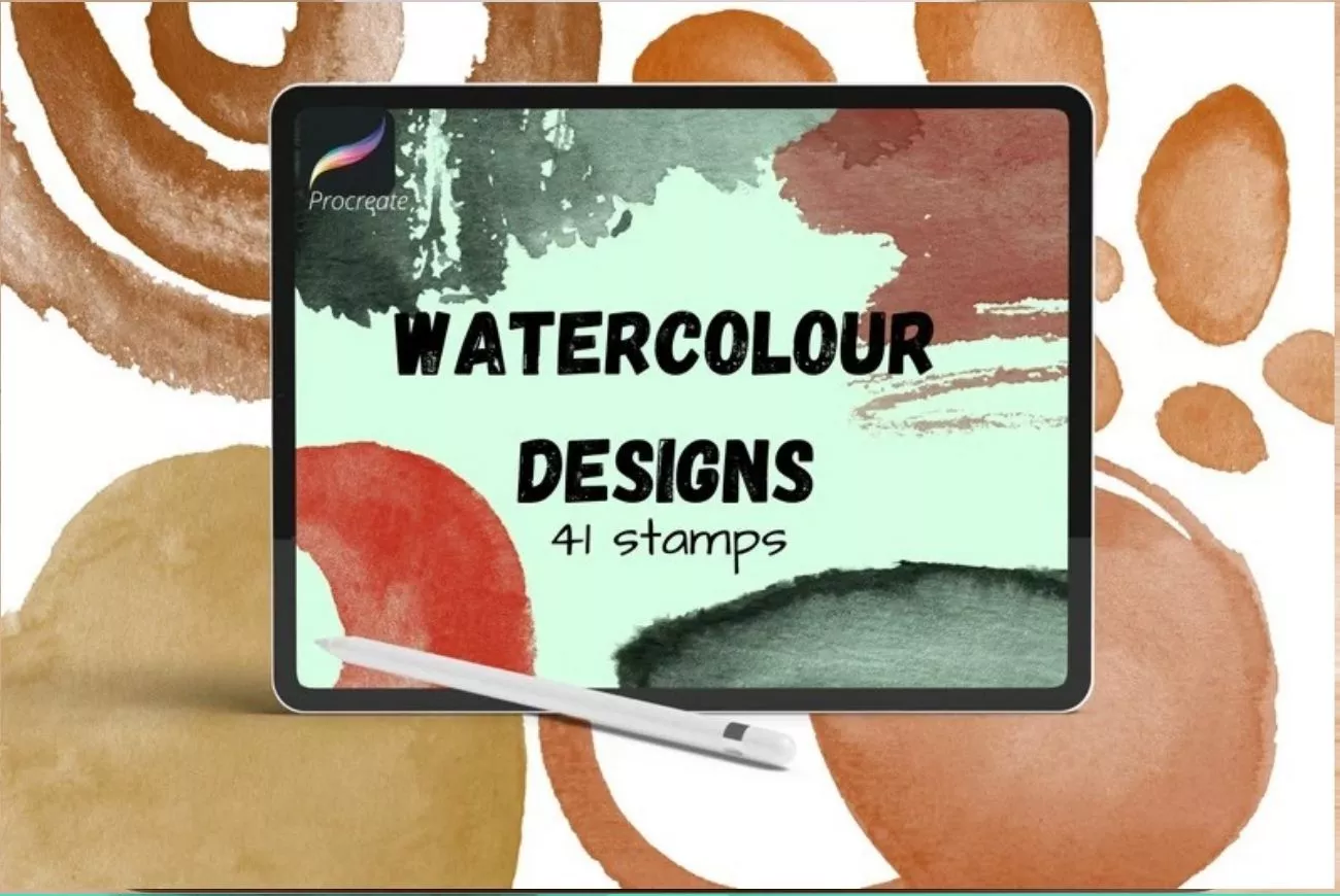 41 Watercolour Stamps Painted Shape Designs