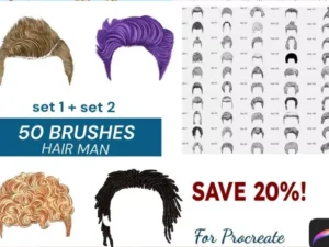 cover image 50 procreate hair man brush set