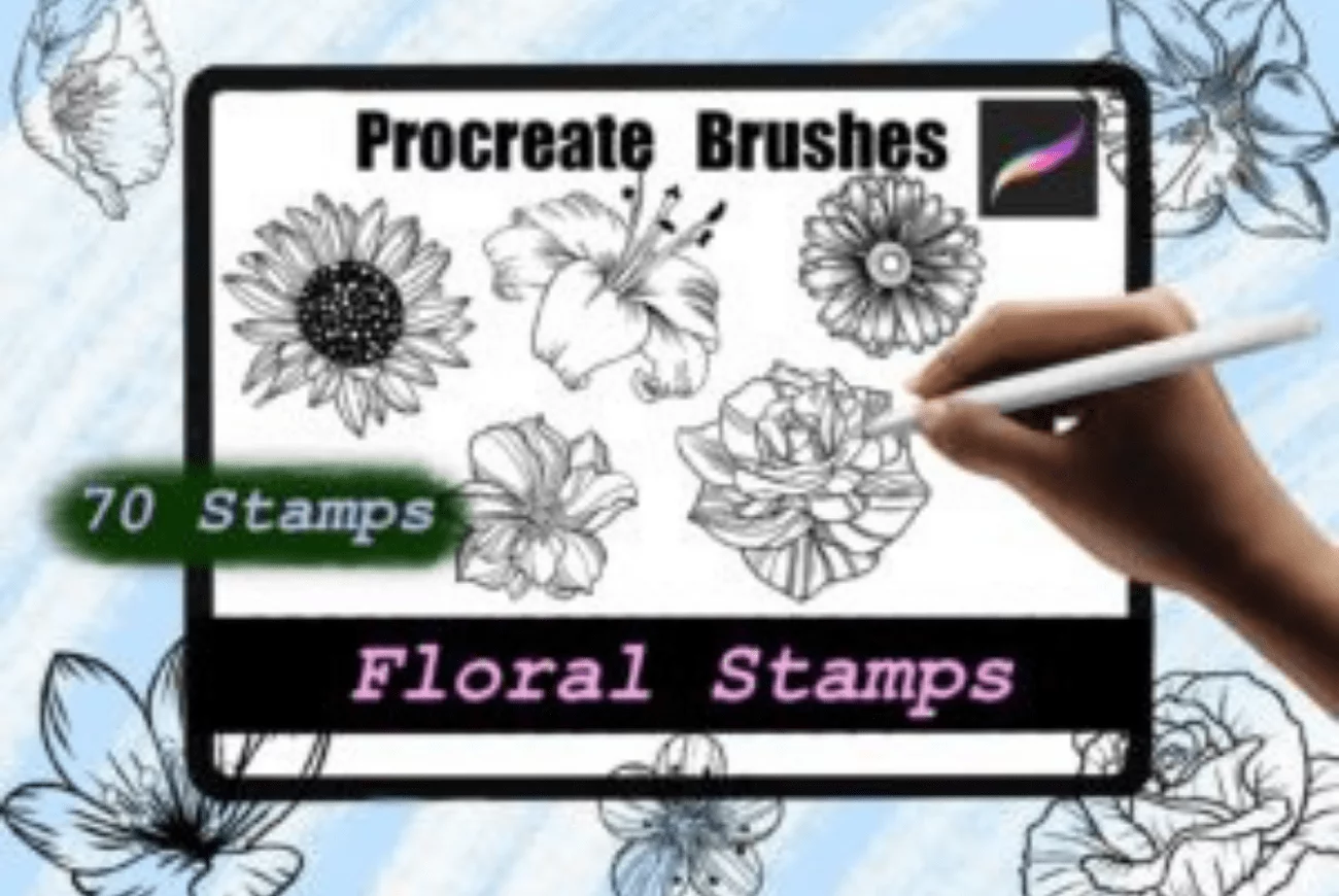 70 Floral Stamps for Procreate