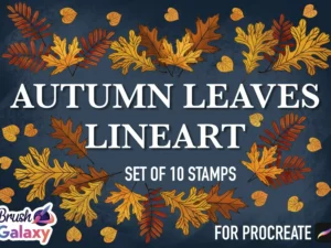 cover image autumn leaves lineart brush pack