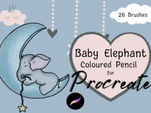 cover image baby elephant coloured pencil for procreate