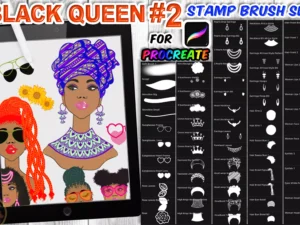 cover image black queen braid hair procreate brushes vol2