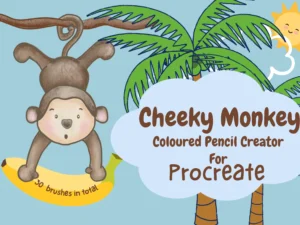 cover image cute monkey coloured pencil procreate