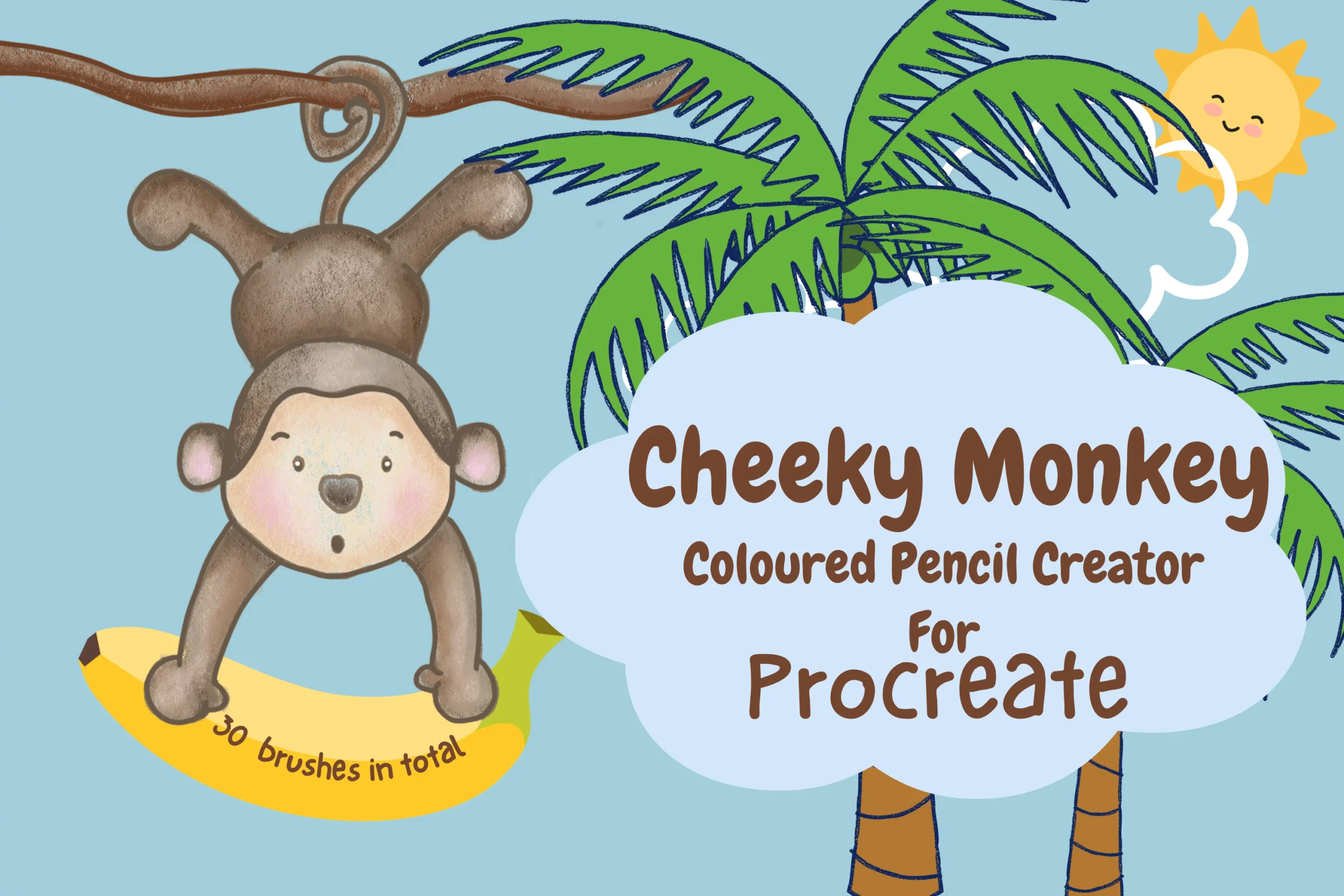 Cute Monkey Coloured Pencil Procreate
