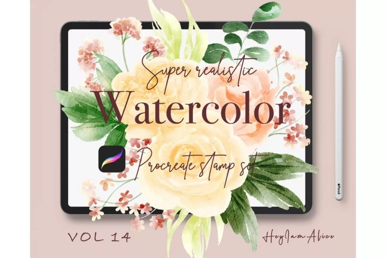 Floral Watercolor Procreate Brushes Vol. 14