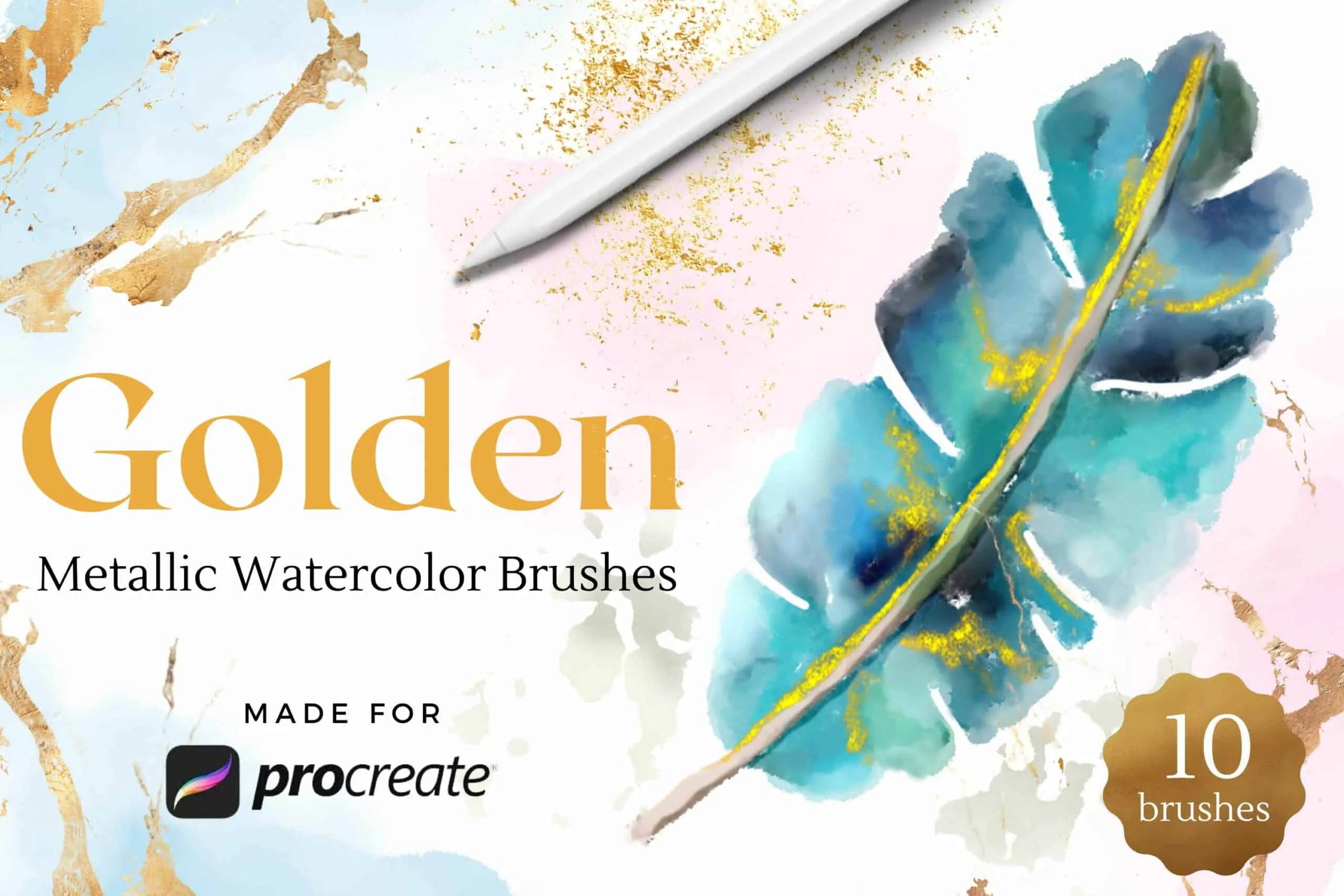Golden Metallic Watercolor Brush Pack