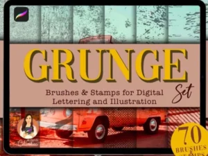 cover image grunge procreate set 70 brushes and stamps