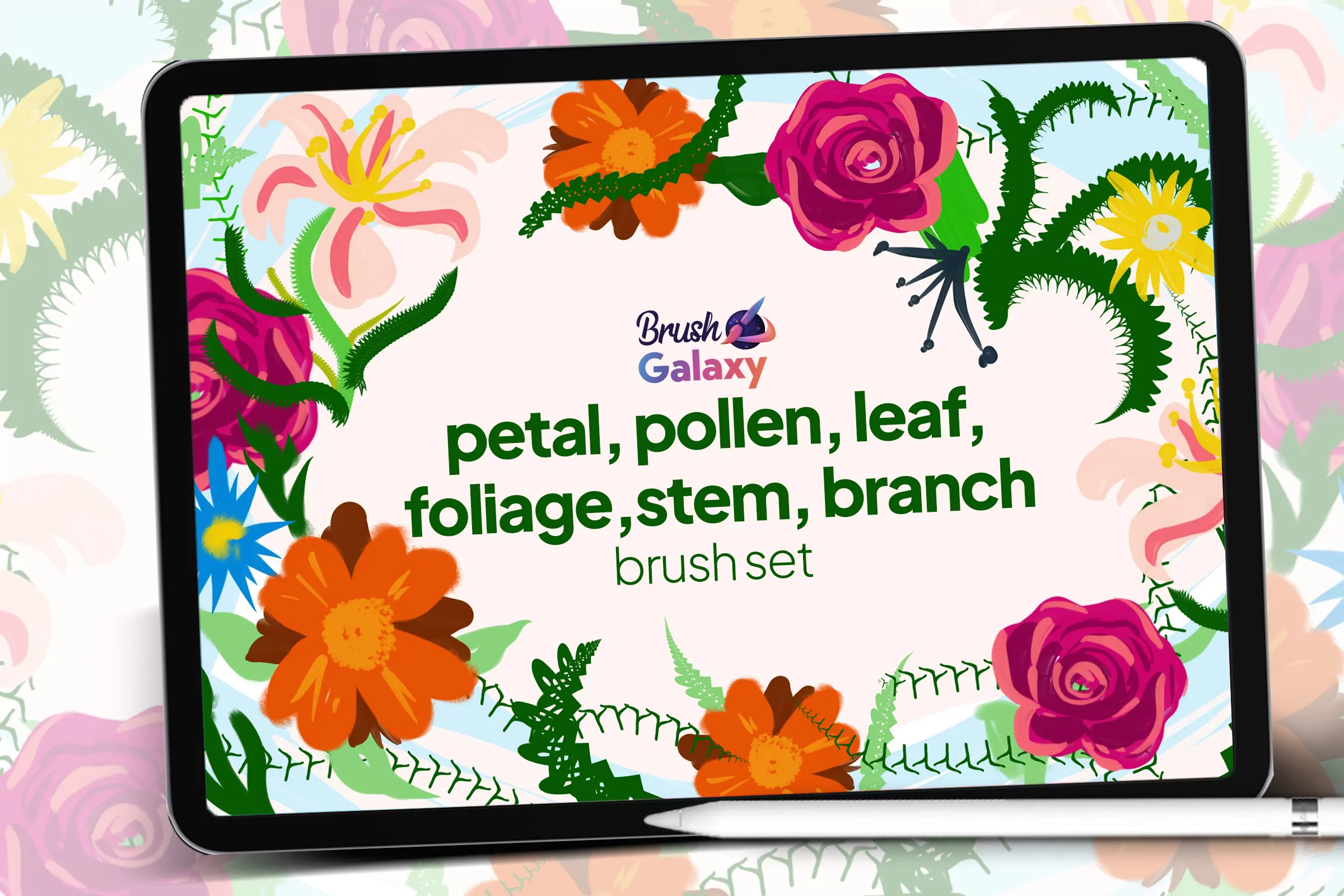 Petal, Pollen, Leaf, Foliage, Stem &amp; Branch Brush Set
