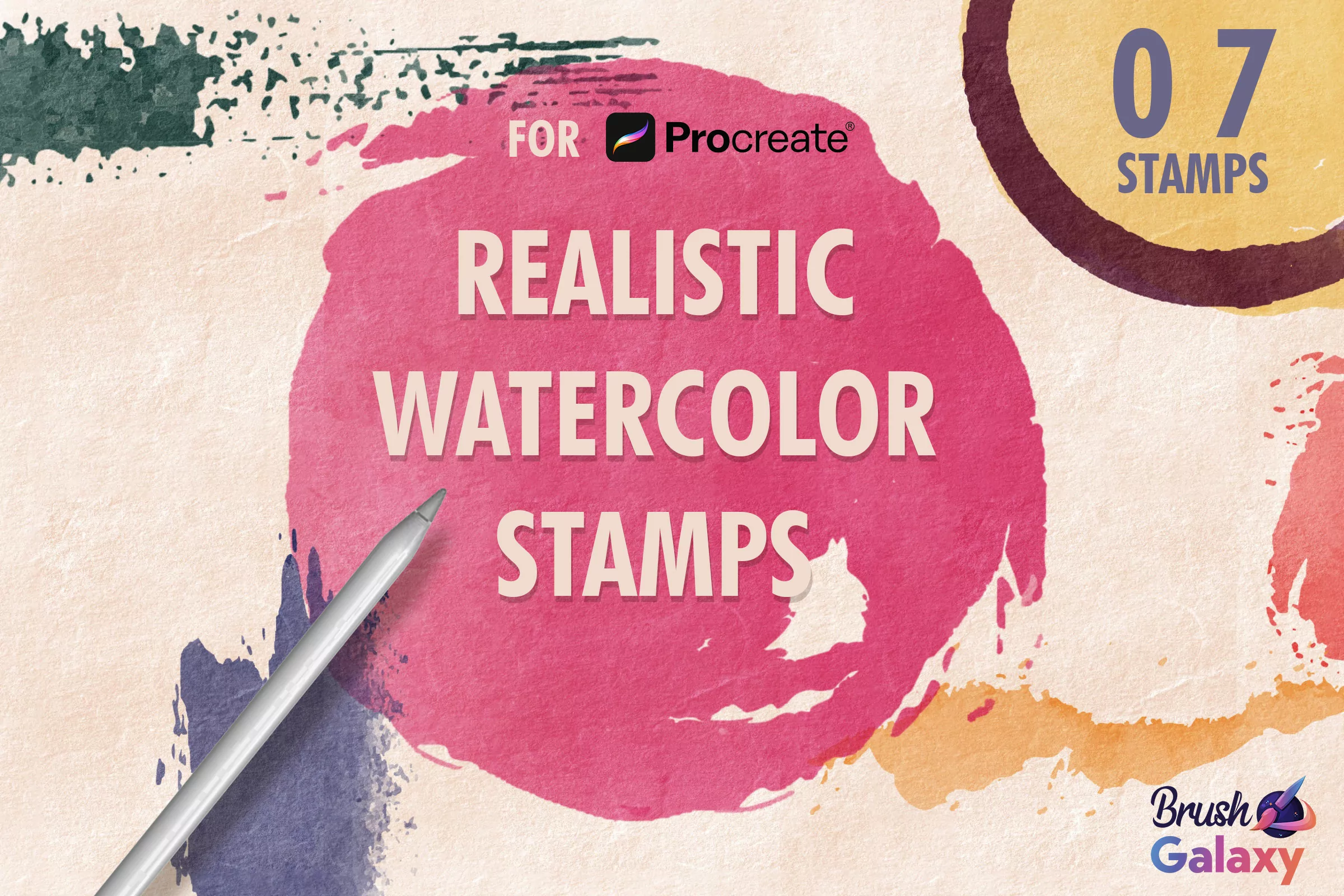 Realistic Watercolor Stamp Set
