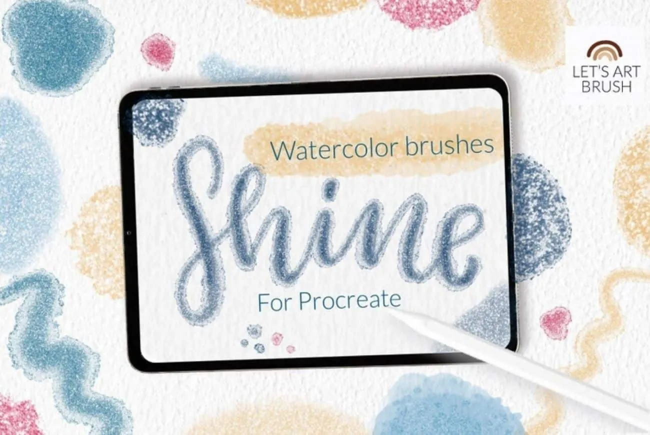 Procreate Draw Brushes and Palettes Bundle - 11 Packs 5 cover image shimmer glitter watercolor brushes procreate