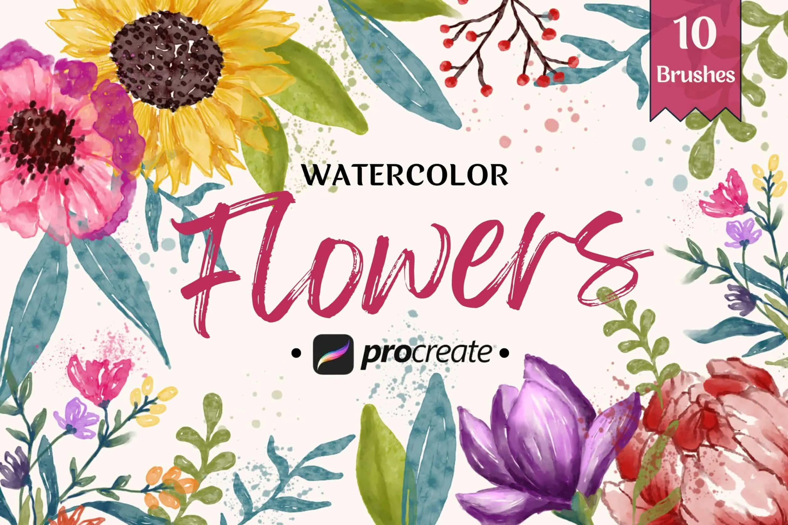 Watercolor Flowers Brush Pack