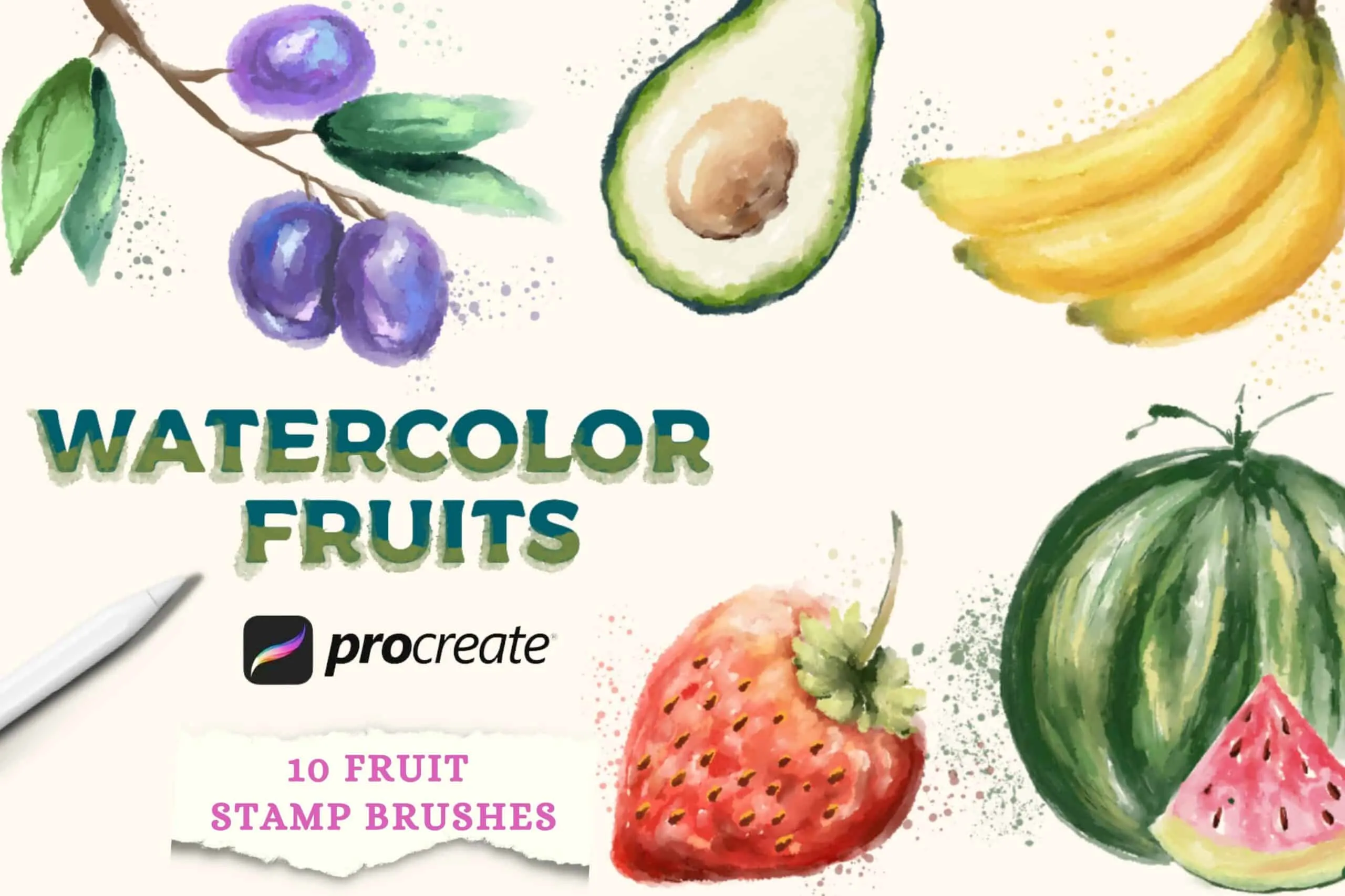 Watercolor Fruits Brush Pack