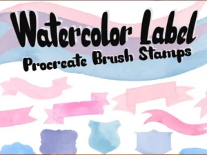 cover image watercolor labels brush stamps for procreate