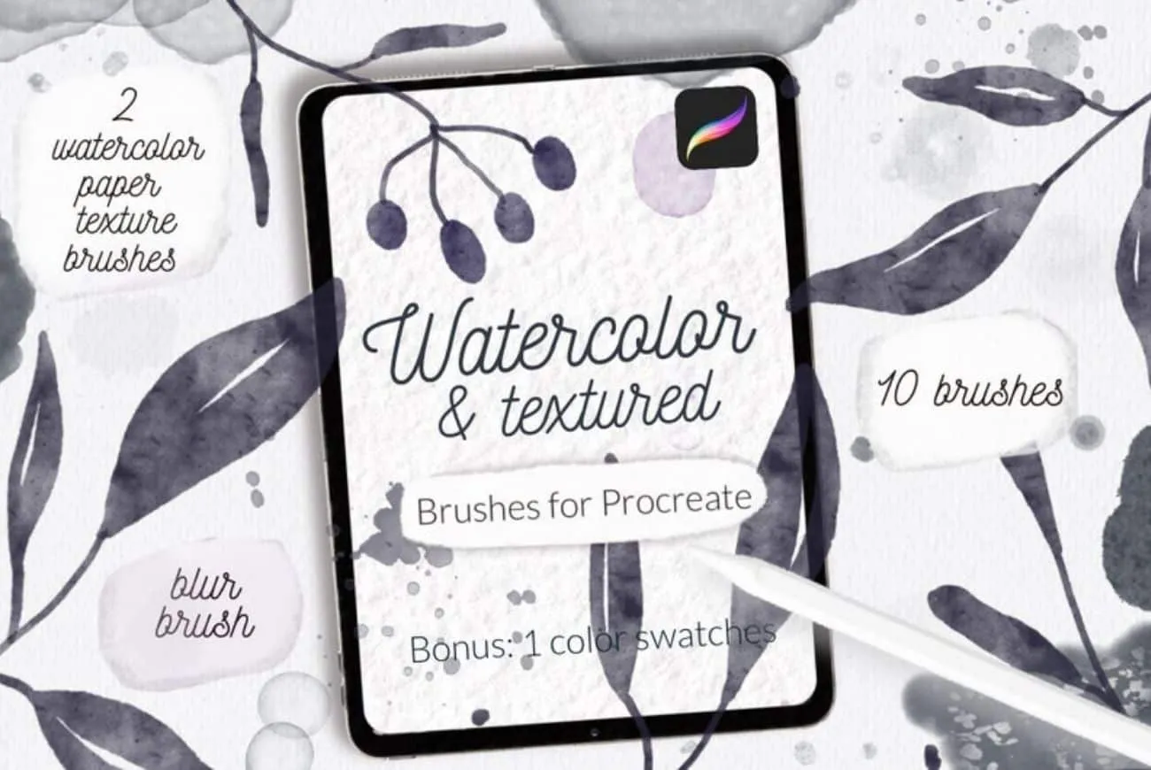 Procreate Draw Brushes and Palettes Bundle - 11 Packs 6 cover image watercolor texture brushes