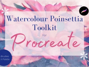 cover image watercolour poinsettia toolkit for procreate