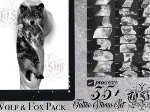 cover image wolf fox pack procreate tattoo brushes