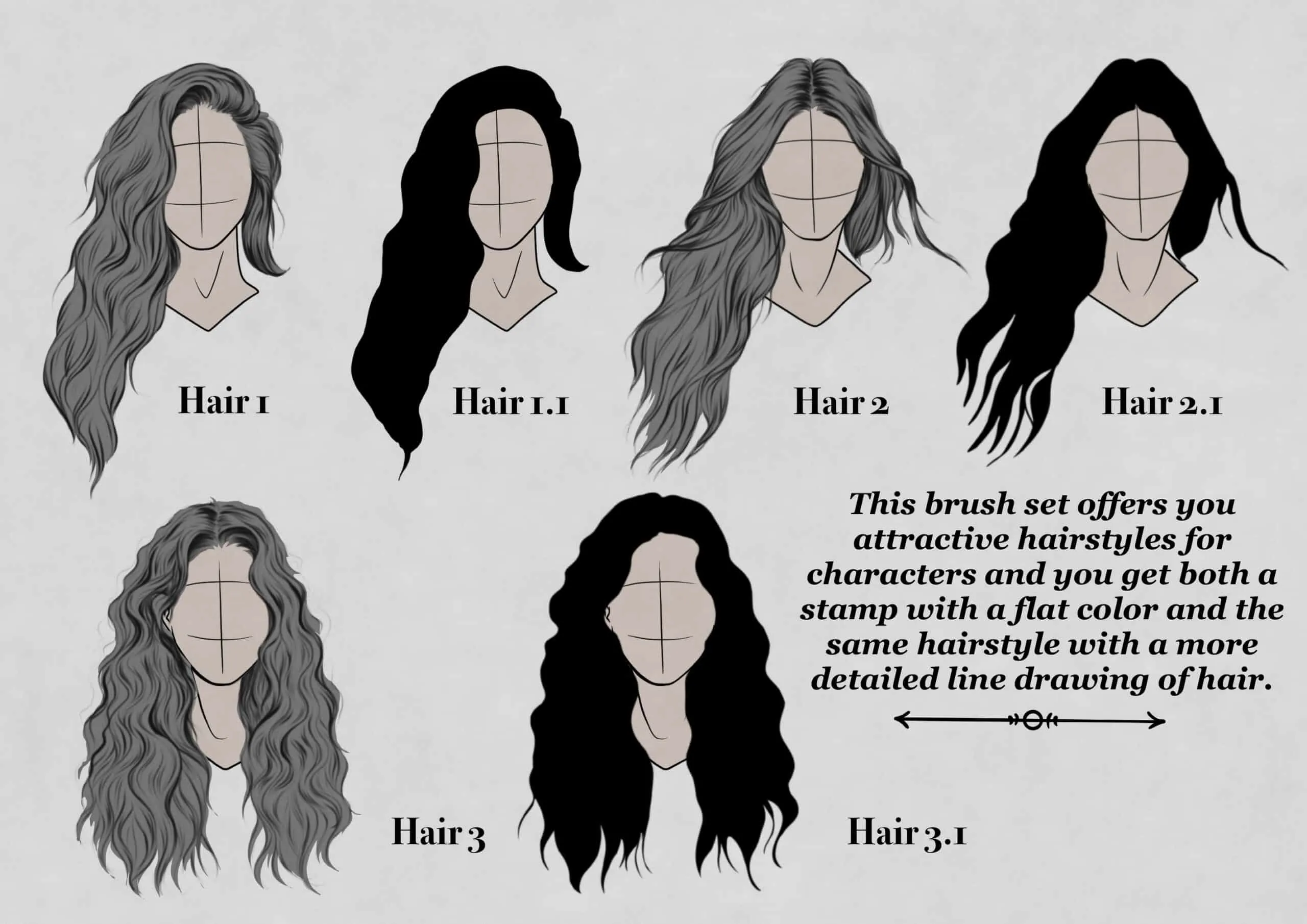 Long Women Hair Brush Set Vol 2 3 long women hair brush set vol 22