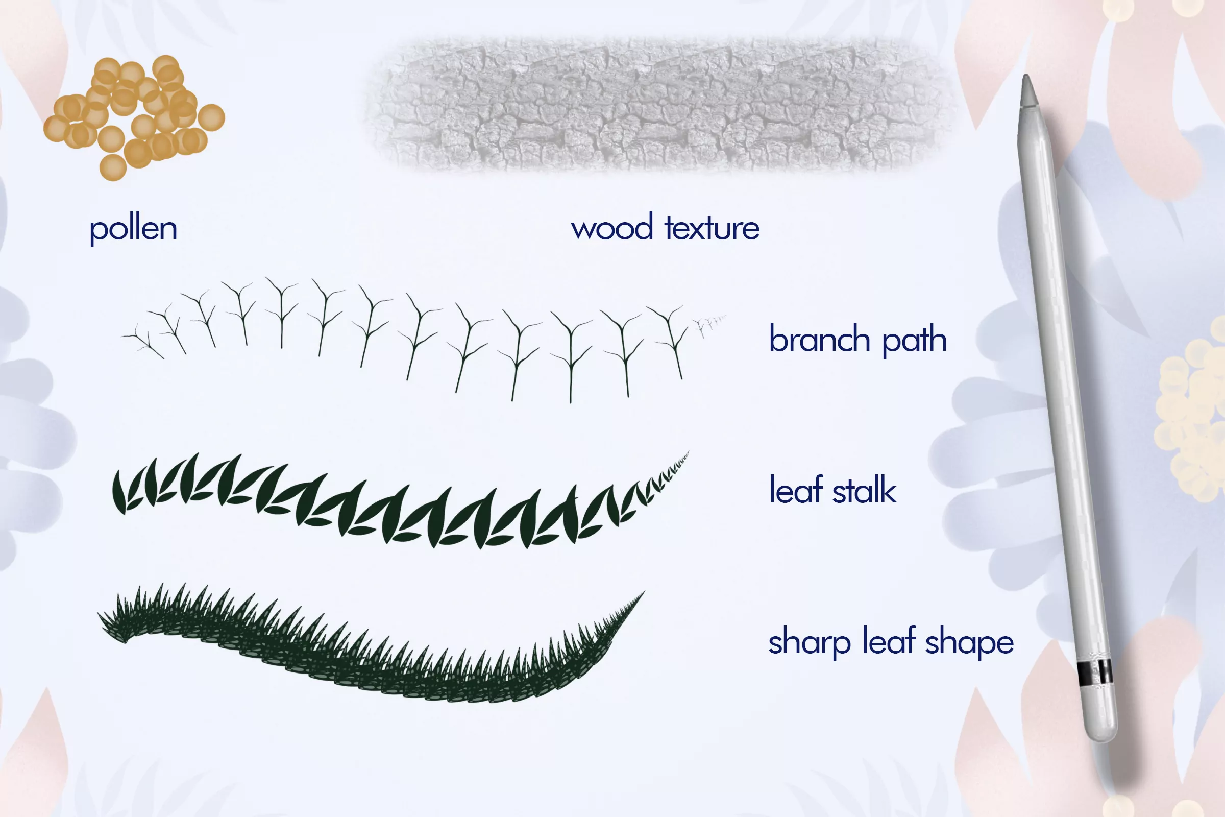 Petal, Pollen, Leaf, Foliage, Stem & Branch Brush Set Vol 4 3 petal pollen leaf foliage stem branch brush set vol3 2