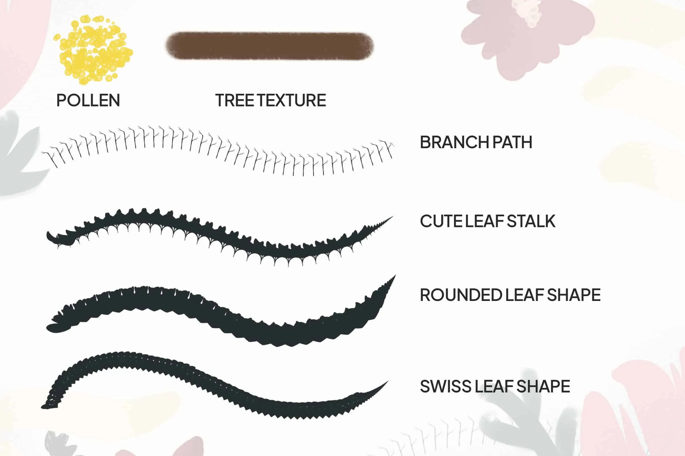Petal, Pollen, Leaf, Foliage, Stem & Branch Brush Set Vol 2 4 petal pollen leaf foliage stem branch brush set vol4
