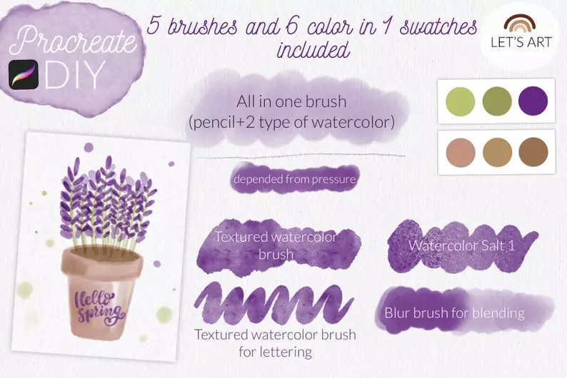 Procreate DIY Draw Lavender Brushes & Swatches 3 procreate diy draw lavender brushesswatches2