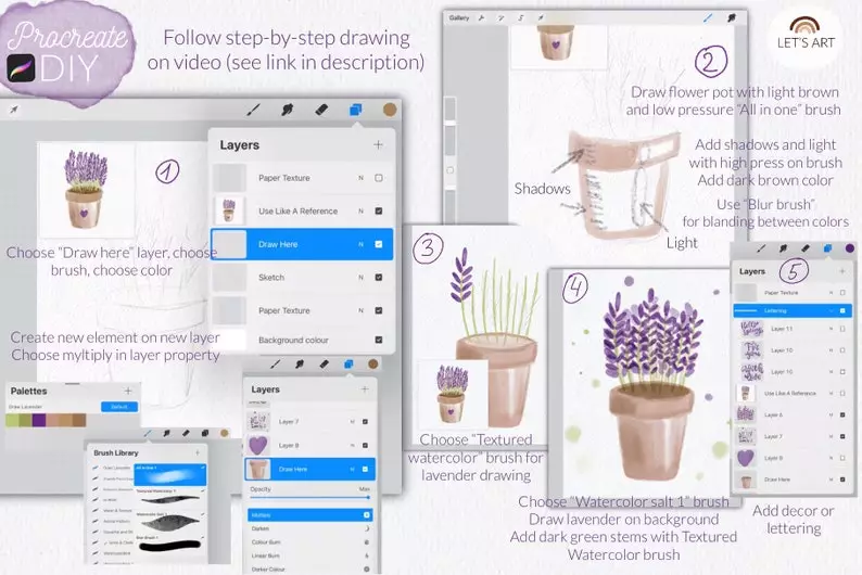 Procreate DIY Draw Lavender Brushes & Swatches 4 procreate diy draw lavender brushesswatches3