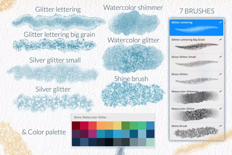 Shimmer Glitter Watercolor Brushes for Procreate 2 shimmer glitter watercolor brushes procreate2