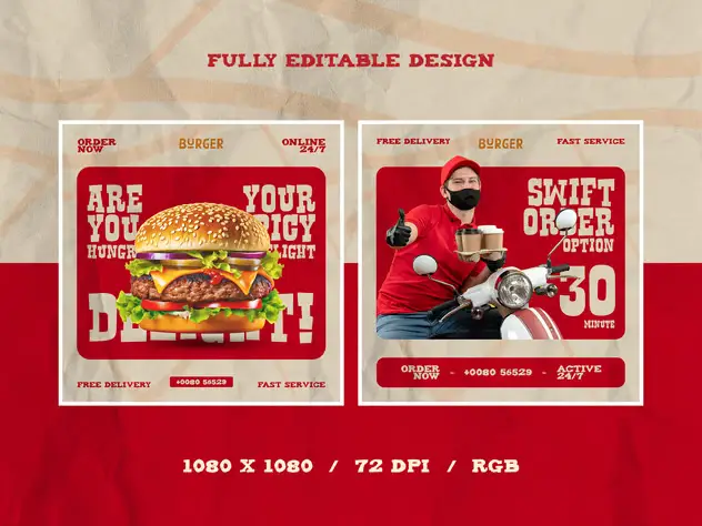 Burger Restaurant Social Media Banner Design Set 3 burger restaurant social media banner design set2
