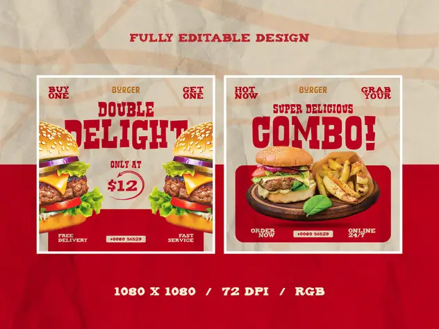 Burger Restaurant Social Media Banner Design Set 4 burger restaurant social media banner design set3