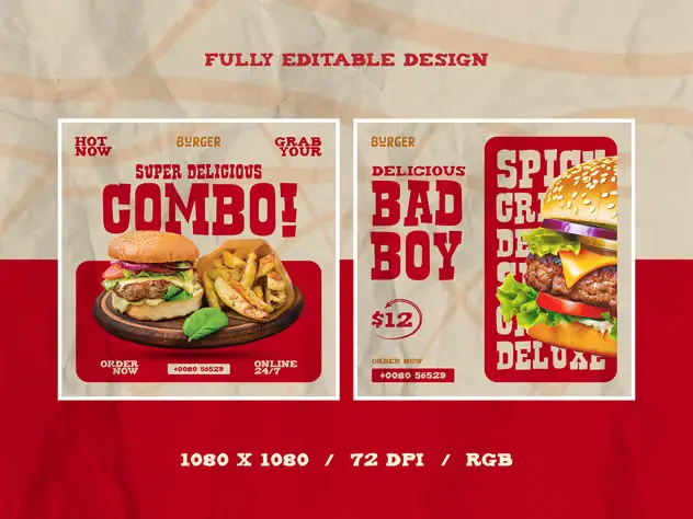 Burger Restaurant Social Media Banner Design Set 5 burger restaurant social media banner design set4
