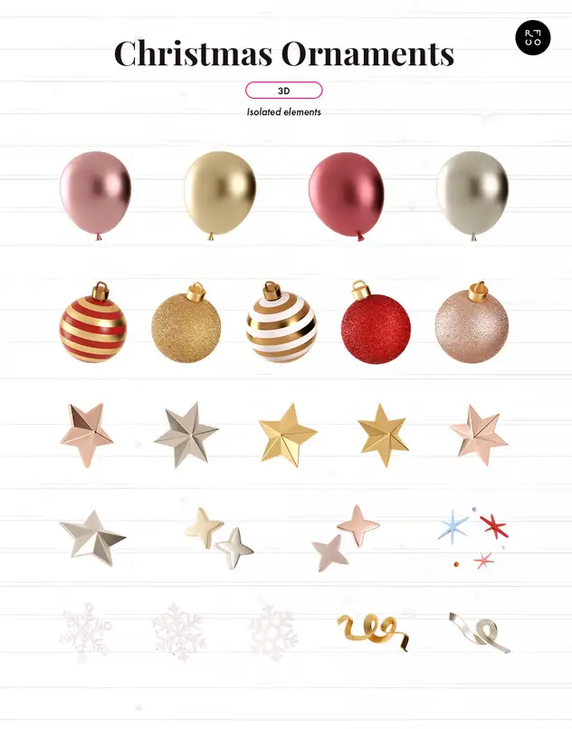 Christmas Ornament 3D Illustration Pack 4 christmas ornament 3d illustration pack3