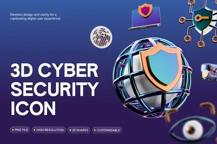 3D Cyber Security Icons
