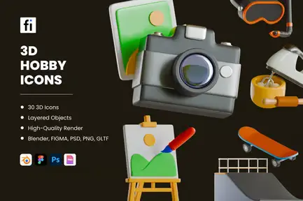 3D Hobby Icon Set