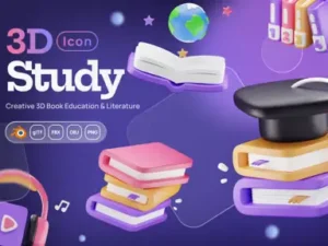 cover image 3d school subject books study student library icon
