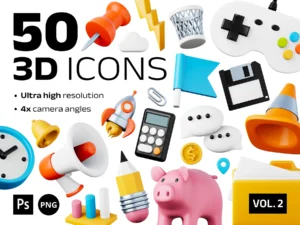cover image 50 unique 3d icons vol 2 office