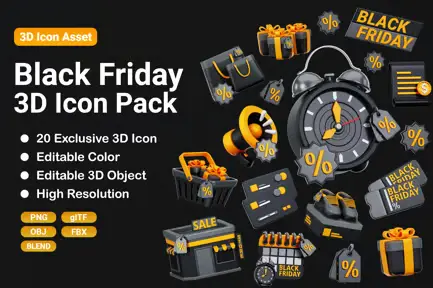 Black Friday 3D Icon Set