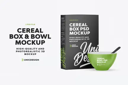 Cereal Box and Bowl Mockup