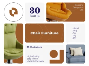 cover image chairs 3d icon set