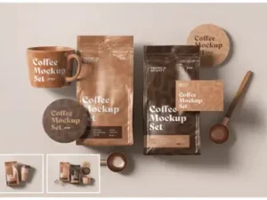 cover image coffee packaging and branding mockup set