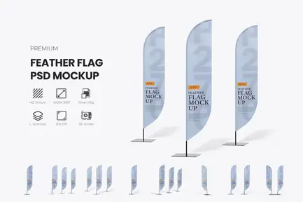 Convex / Feather / Bow / Sail Flag Mockup
