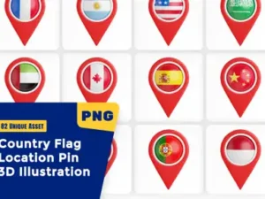 cover image country flag location pin 3d illustration set