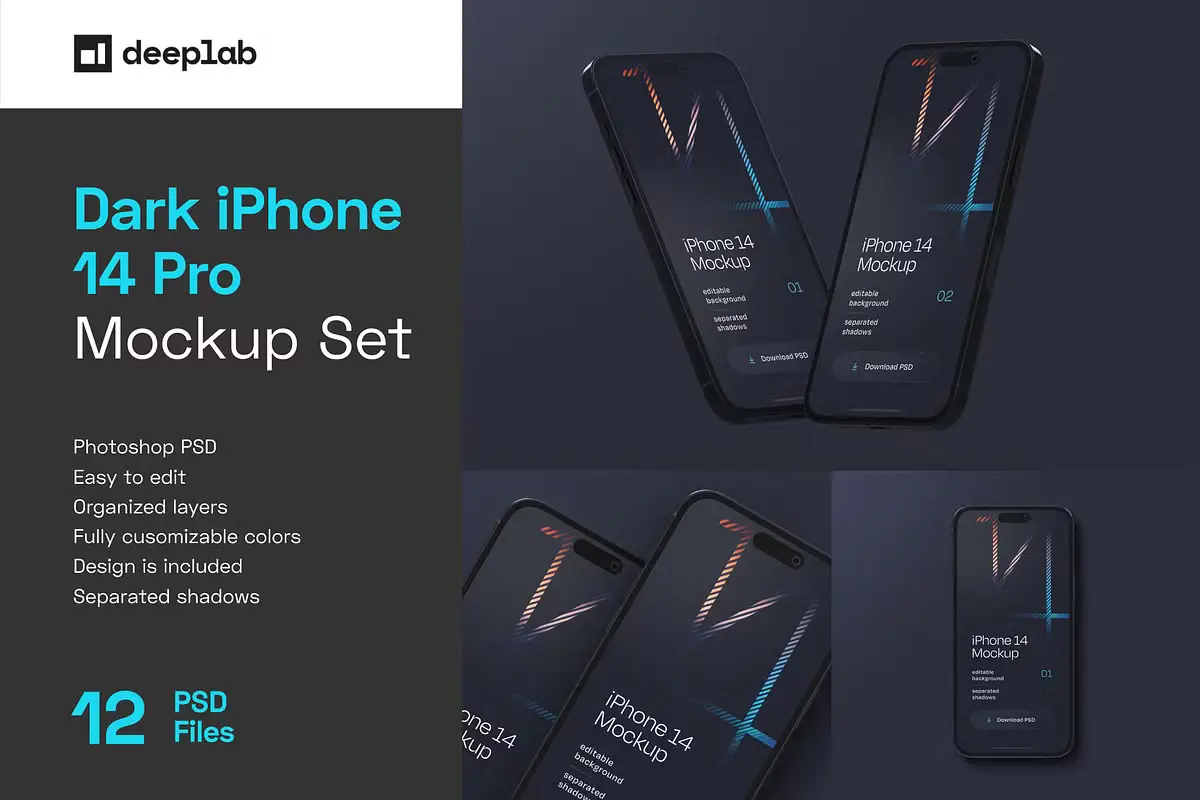 Dark iPhone 14 Pro Mockup Set