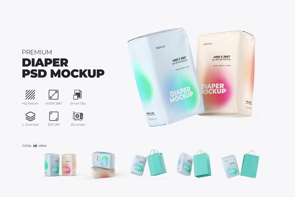 Diaper Packaging PSD Mockup