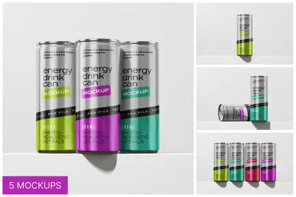 Energy Drink Can Mockup Set