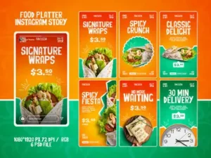 cover image fast food instagram story template set