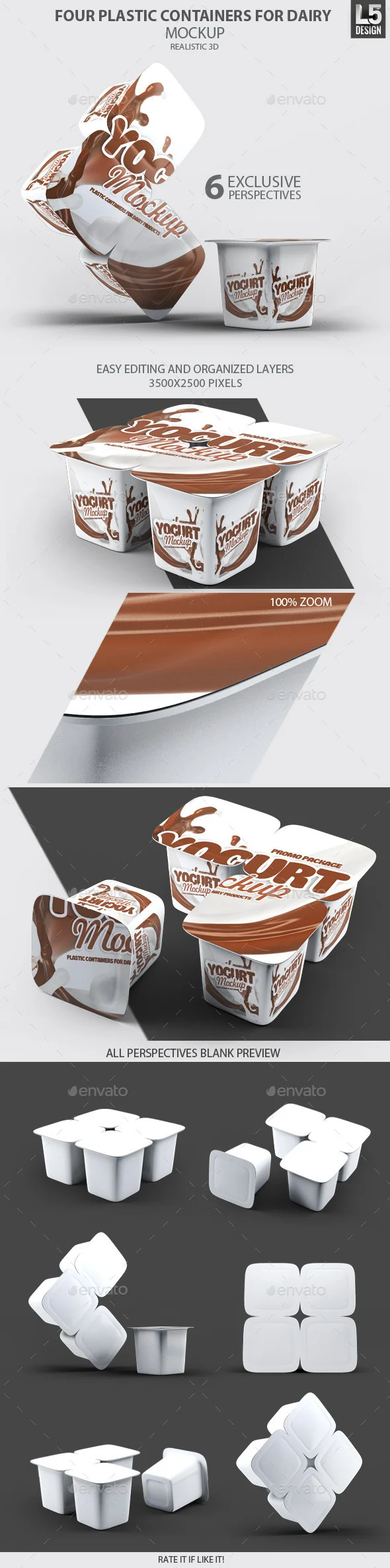 Four Plastic Containers for Dairy Mock-Up