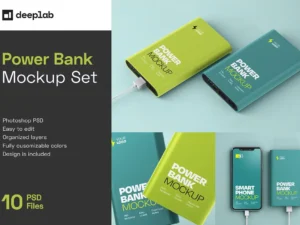 cover image glossy power bank mockup set